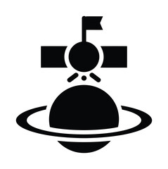 Black vector of a satellite orbiting a planet with a ring © SEcho