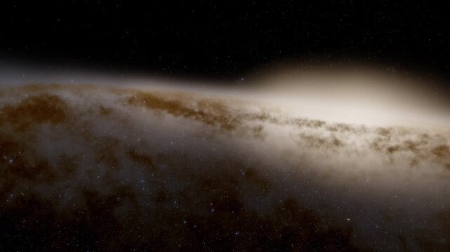 View of a spiral galaxy with bright center and starry background captured in deep space at night