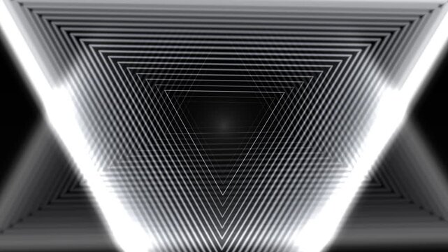 Concentric triangles recede into darkness, forming tunnel-like depth