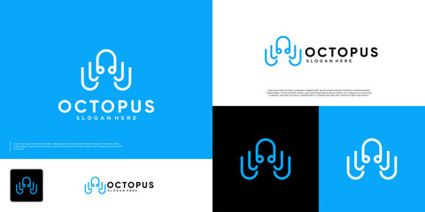Minimalist octopus tentacles with a modern abstract style, line art style, sea animal symbols, graphic design illustrations. © dhulpikir
