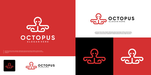 octopus logo with a fun style, colorful style, line art, digital services, abstract shapes, vector design template. © dhulpikir