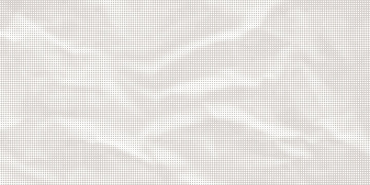 White wrinkled paper texture. Vector halftone pixelated manga background. Light beige neutral color dots bg. Grungy urban backdrop. Wide horizontal duotone banner. Crumpled punk collage template