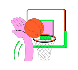 Slam dunk funky groovy flash message success illustration. Basketball scoring shot. Athletic victory. Goal reached. Done UI state. Web design. Mobile onboarding. Flat vector concept. Micro UX scene © IMGvisualsCharacters