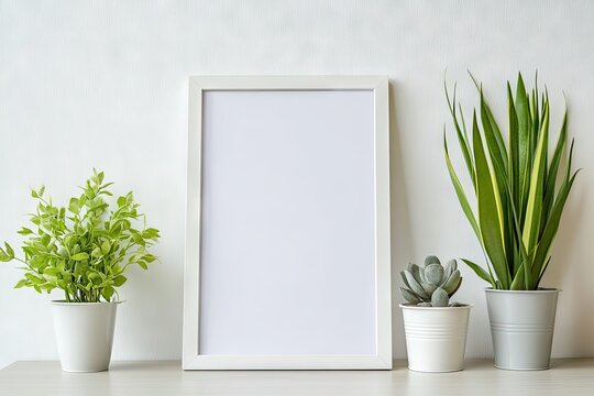 White frame, plants, and neutral background