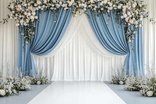 Elegant light blue and white floral wedding backdrop