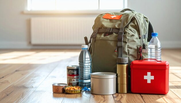 Emergency survival kit with backpack and food