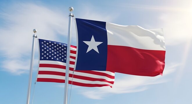 American and texas flags waving together in unity
