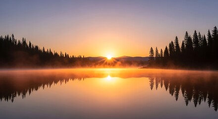 Obraz premium Serene Lake at Sunset with Trees.
