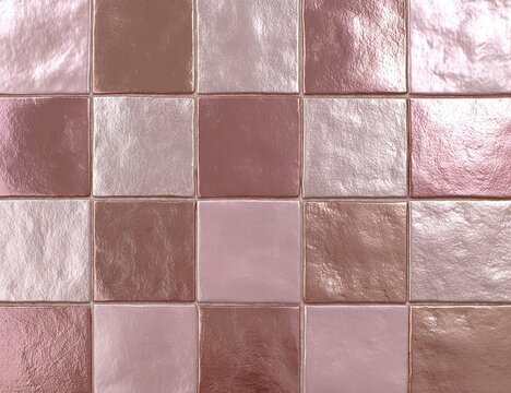 A close-up view of square tiles arranged in a grid, featuring varying shades of pink and beige