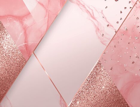 Abstract geometric artwork, featuring blush pink marble and rose gold glitter textures