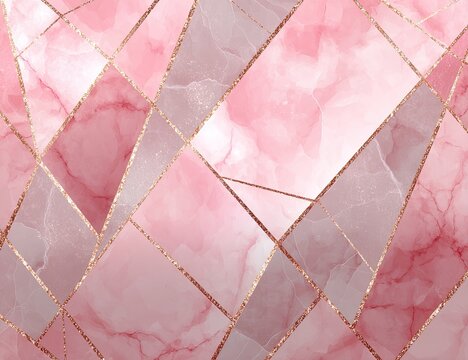 Abstract geometric pattern in pink and gray watercolor, with gold outlines, a luxe design
