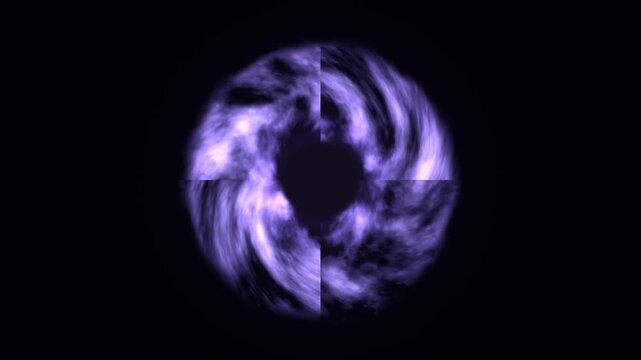 Vortex swirls divide into four sections on a black field