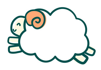 笑顔でジャンプする可愛いひつじの主線ありベクターイラスト。ポップでシンプルな動物キャラクター。