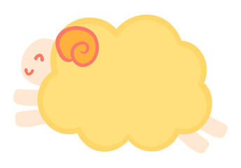 笑顔でジャンプする可愛い黄色のひつじのイラスト。ポップでシンプルな動物キャラクター。ベクター素材。