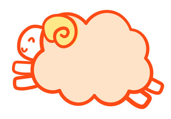 笑顔でジャンプする可愛いひつじの朱色の主線ありベクターイラスト。ポップでシンプルな動物キャラクター。