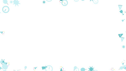 New Year celebration frame with festive elements like clocks, confetti, and party hats