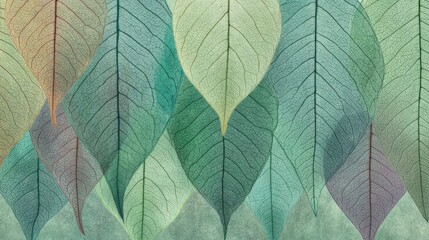 Obraz premium Overlapping Translucent Leaves Create a Serene Abstract Green Botanical Pattern