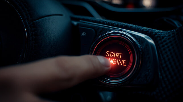 A finger about to press the glowing start button to begin the new journey