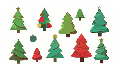 Obraz premium Handcrafted Eco Christmas Tree Vector Set with Patchwork Style