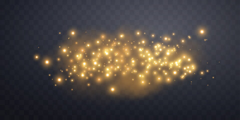 Orange glittering dots, particles, stars magic sparks. Glow flare light effect. Gold luminous points. Vector particles on transparent background © Elena