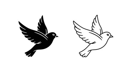 Obraz premium Black and white bird icons, vector illustration of flying birds, minimalist design. Vector