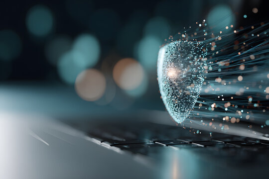 engaging visual representation of protective shield intercepting malicious computer input signals