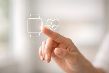 Smart Watch Health Monitoring Concept with Heartbeat and Tech Icons