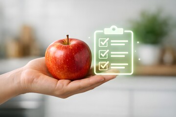 Healthy Diet and Nutrition Concept with Red Apple and Checklist