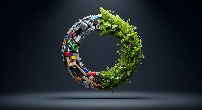 Recycling symbol made of eco-friendly materials and technology