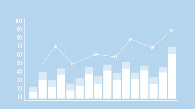Growth 3D bar graph Animation Blue background.