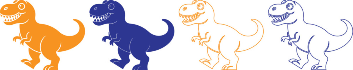 Colorful dinosaur illustrations in various poses and colors on transparent background © MdMehedi