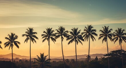 Obraz premium Serene Tropical Sunset With Silhouetted Palm Trees.