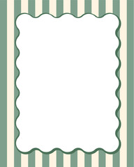 ストライプの背景と波打つフレーム　レトログリーン