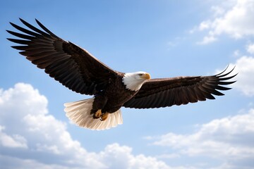 Bald Eagle Soaring in Blue Sky Wild Bird of Prey