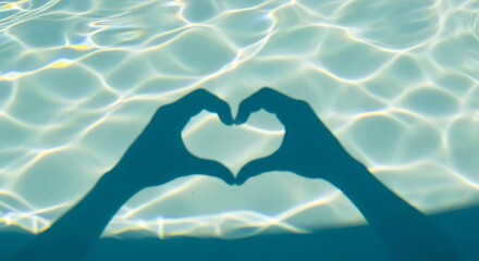 Shadow of Hands Forming a Heart Shape on a Swimming Pool Surface.