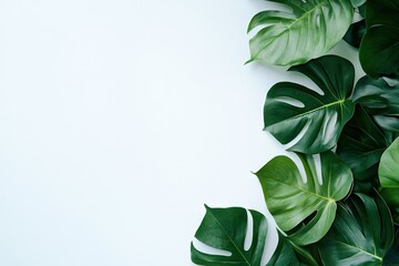 Fototapeta premium Tropical leaves arranged on a light background