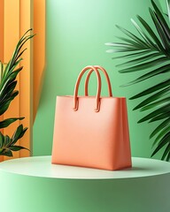 Stylish handbag on vibrant green background.