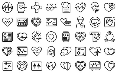 Health icons depict various medical symbols and signs in a detailed illustration.