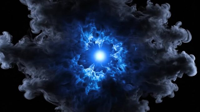 abstract cloud explosion with blue light on black background