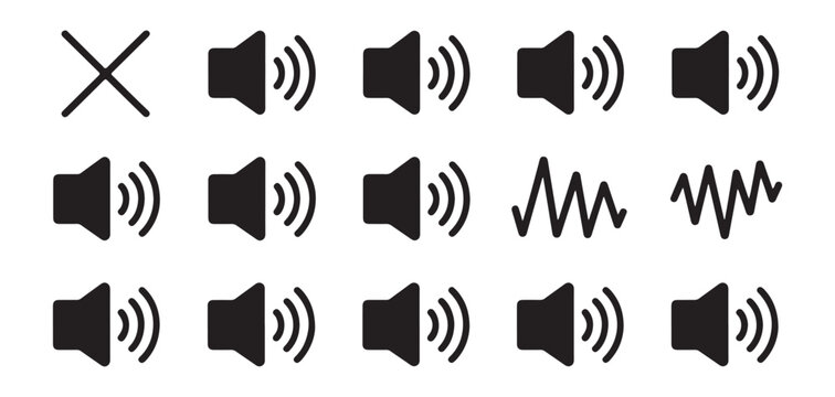 Audio waves and sound volume levels, collection of vector icons showcasing various audio settings and signals