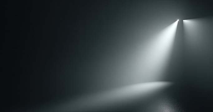 Dramatic illumination of space. Light beams emanate from a source casting shadows on a floor and walls