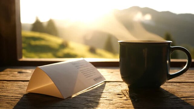 Hand unfolds crisp paper voucher on sunlit wooden table by window