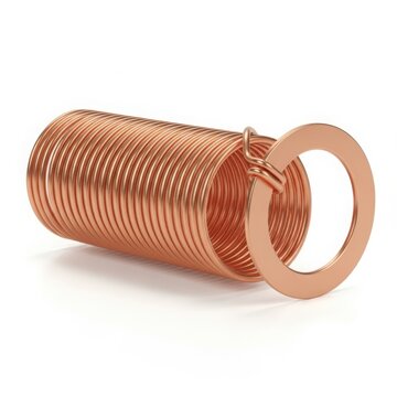 Copper coil with circular object on white background