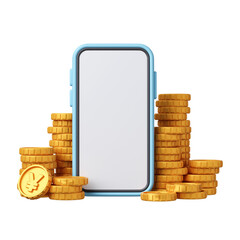 3DCG｜スマートフォンと山積みのコイン