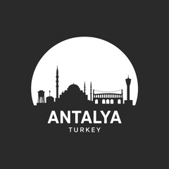 Fototapeta premium Antalya turkey skyline silhouette with a full moon background