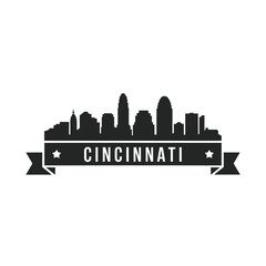 Obraz premium Cincinnati skyline illustration with a vintage ribbon banner design