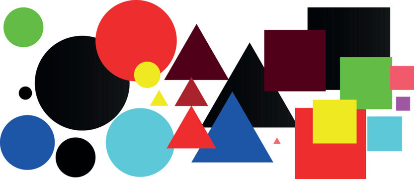 Modern Vector Geometry: Interconnected Colorful Circle, Square, and Triangle in a Minimalist Design Composition
