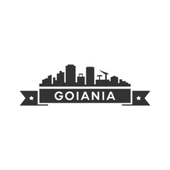 Fototapeta premium Goi nia skyline illustration with ribbon banner and star accents