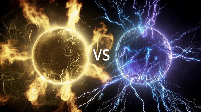 Dramatic Visual Representation Of A Fiery Sun Clashing With A Dynamic Electric Sphere In A Compelling Display Of Power And Energy