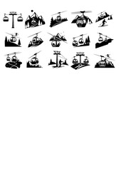 Obraz premium Gondola Skiing Vector Set - Black Silhouette Illustrations, Ski Lift Graphics, Cable Car , Alpine Resort Design Elements